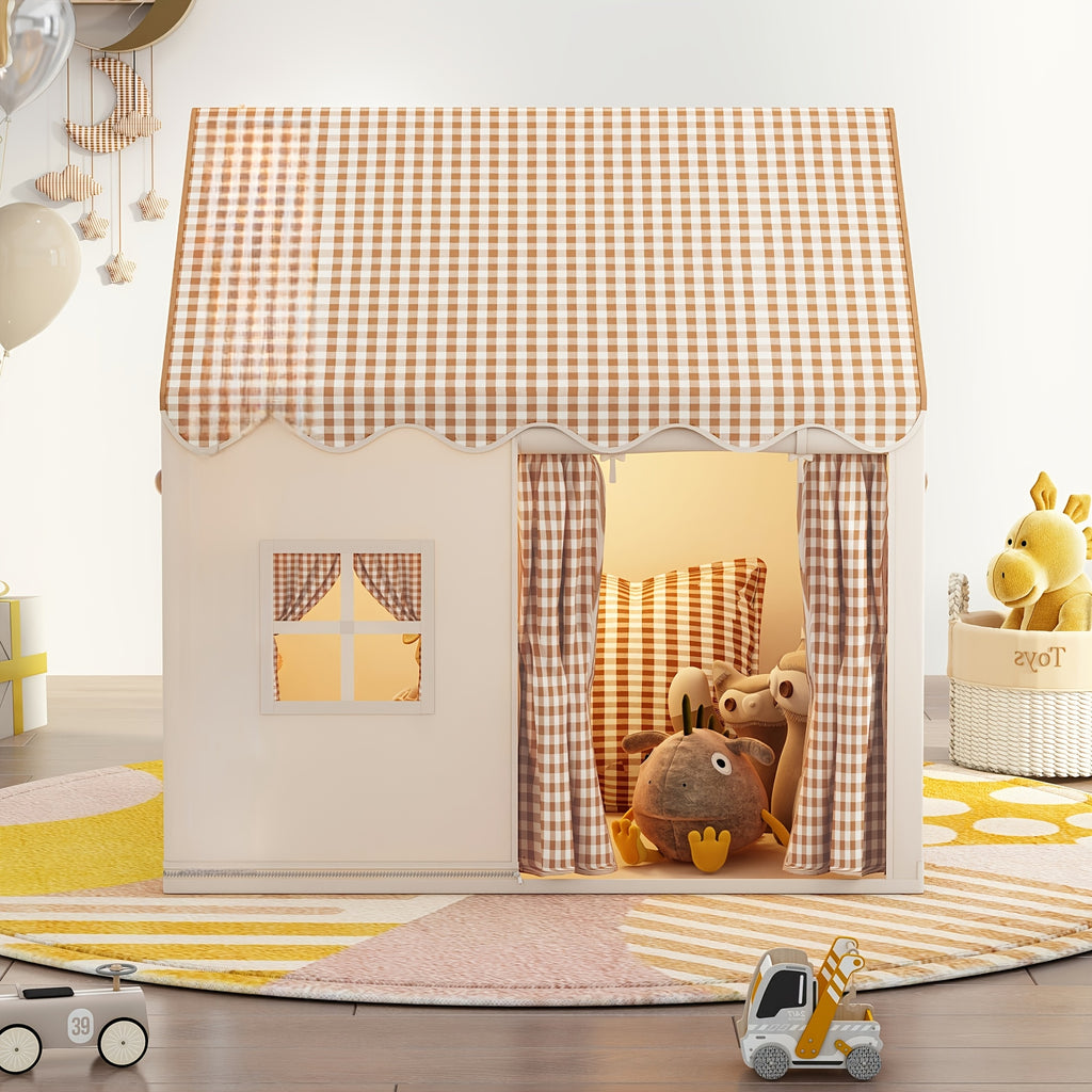 Kids Play Tent Indoor Outdoor, Cabin Style Polyester Playhouse for Boys Girls Ages 3+, Cozy Kids Fort for Role Play Pretend Games Reading Nook Home Decor, Birthday Christmas Holiday Gift (Lights Not Included)