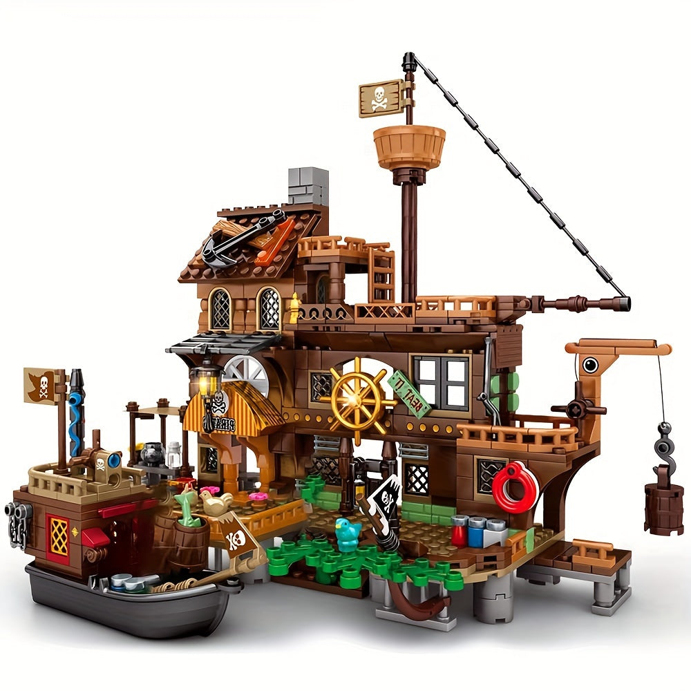 Pirate Ship Building Set 573pcs Pirate's Wharf Supply Center – Adventure Construction Toy for Kids & Adults Ages 8+ – STEM Building Blocks Gift for Boys, Girls & Collectors