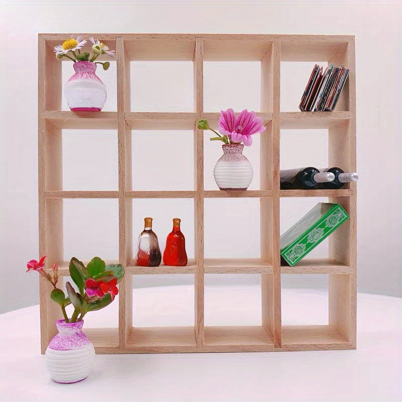 1:12 Scale Dollhouse Miniature 16-Compartment Display Cabinet – Modern Storage Shelf Organizer for Dollhouse, Diorama & Collector Display (Age 14+)