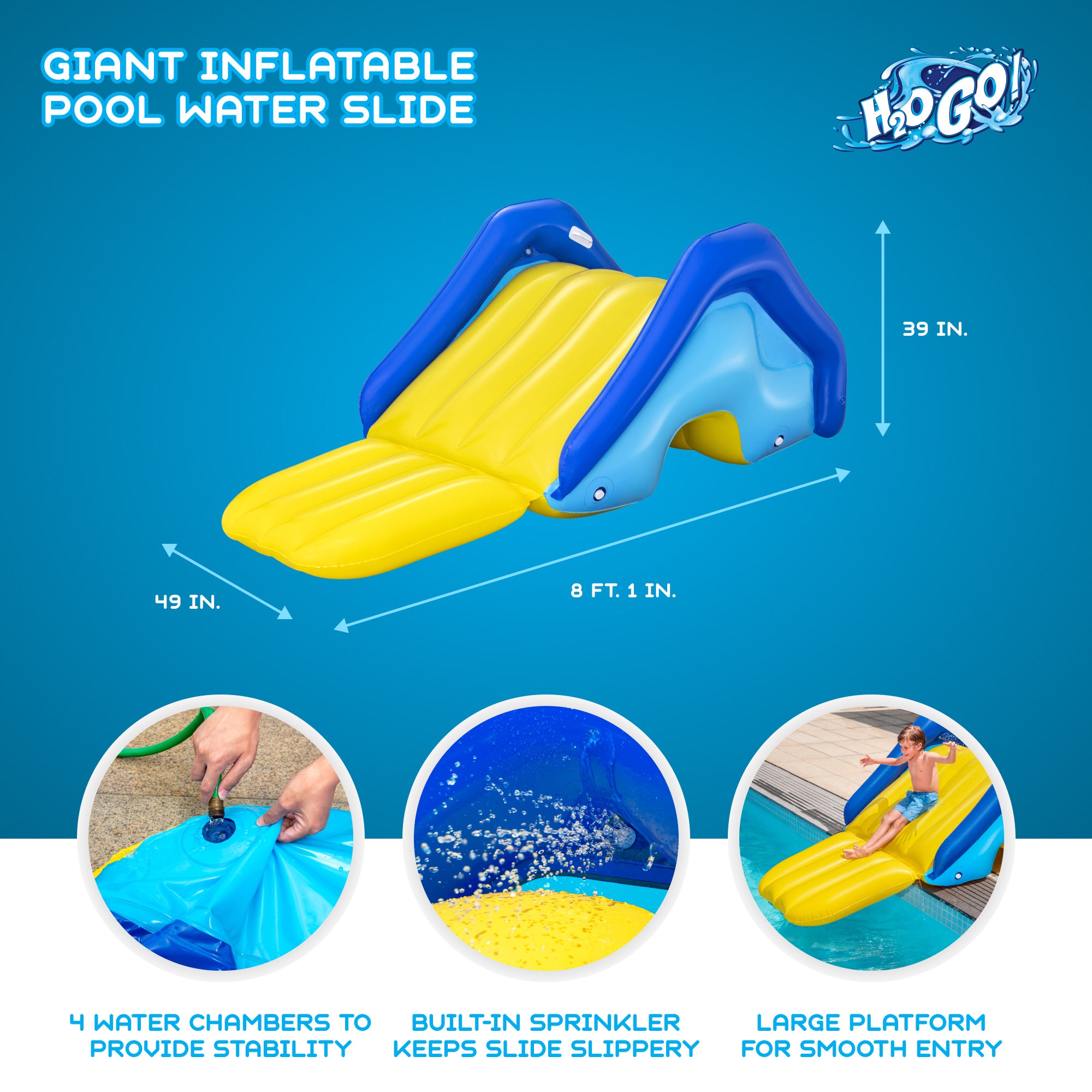 Giant Inflatable Pool Water Slide with Built-In Sprinkler for In-Ground Pools – Backyard Waterslide for Kids & Teens, 97 Inch, Stable 4-Chamber Base