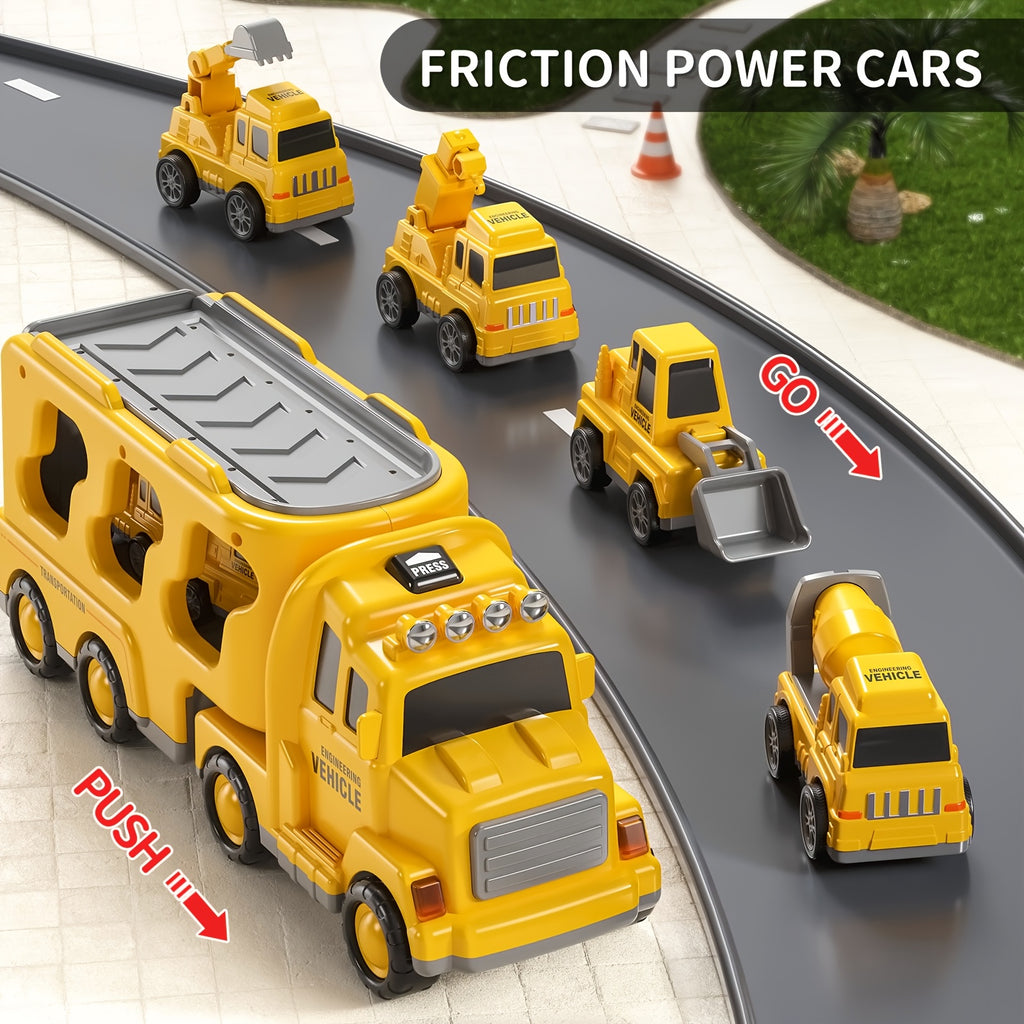 Construction Vehicles Transport Truck Carrier Toy for Kids Ages 3-7 – Car Hauler Playset for Boys & Girls, Birthday & Christmas Gift