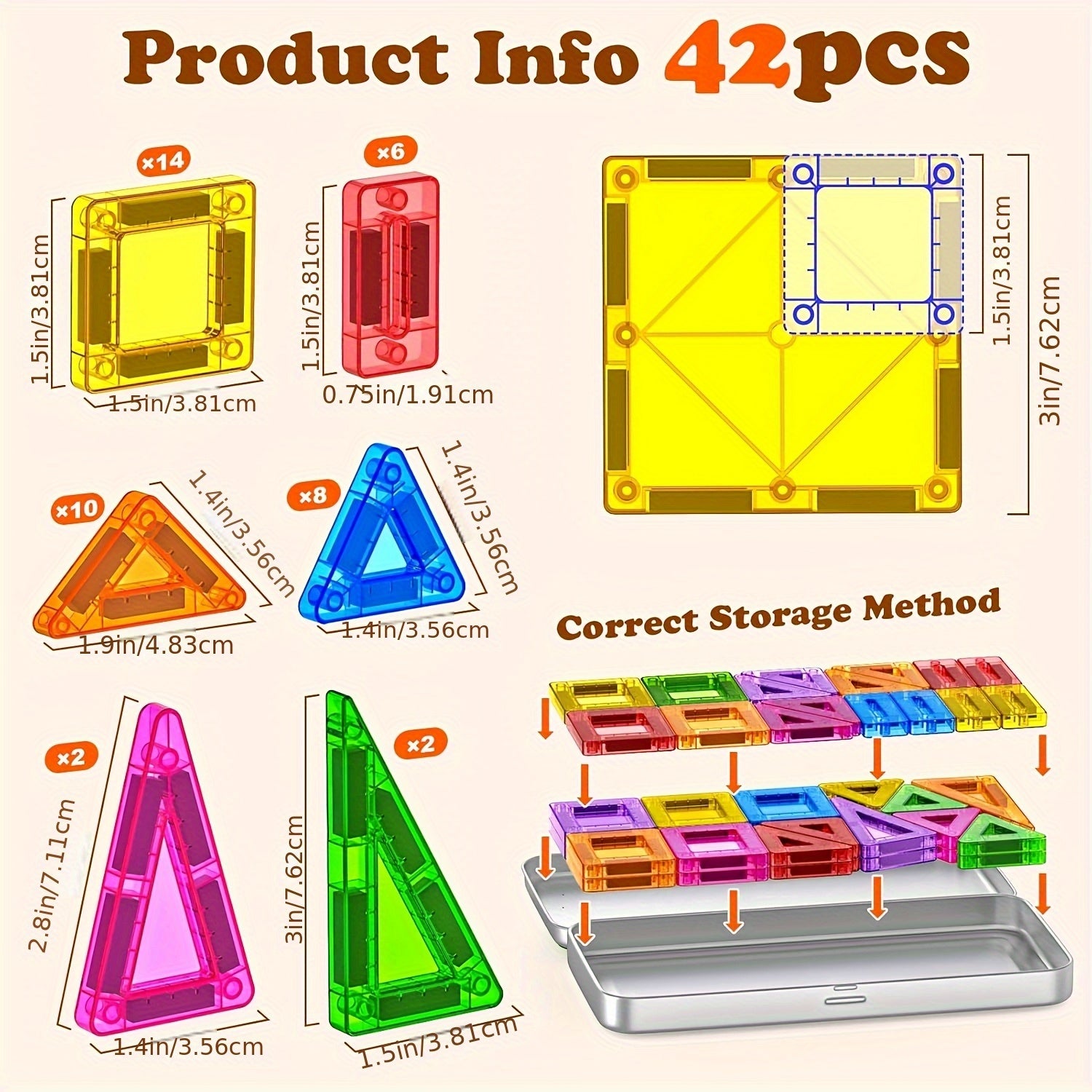 Magnetic Tiles Travel Set 42 Piece Ceramic in Metal Tin – Portable Magnetic Building Blocks for Kids Ages 3+, Educational Sensory STEM Toy, Road Trip Airplane Gift for Boys & Girls On the Go