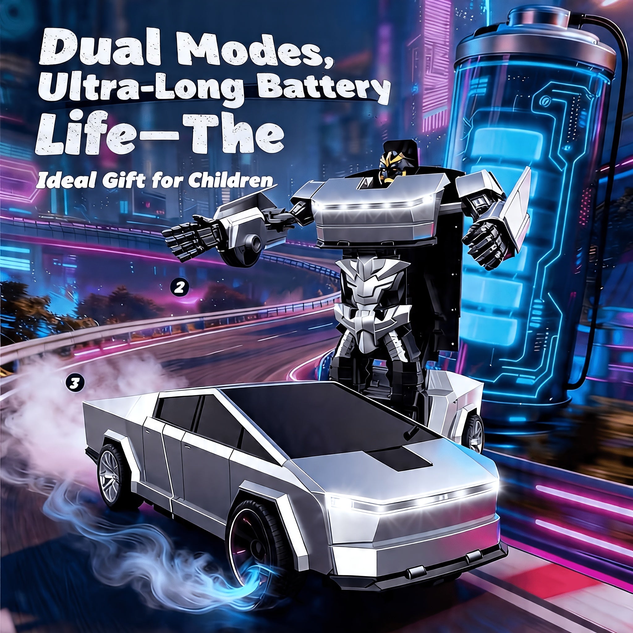 1:18 Scale One-Button Transforming Robot RC Car with LED Headlights - 360° Spinning & Drifting Remote Control Toy Car Birthday Christmas Easter Gift for Boys Girls