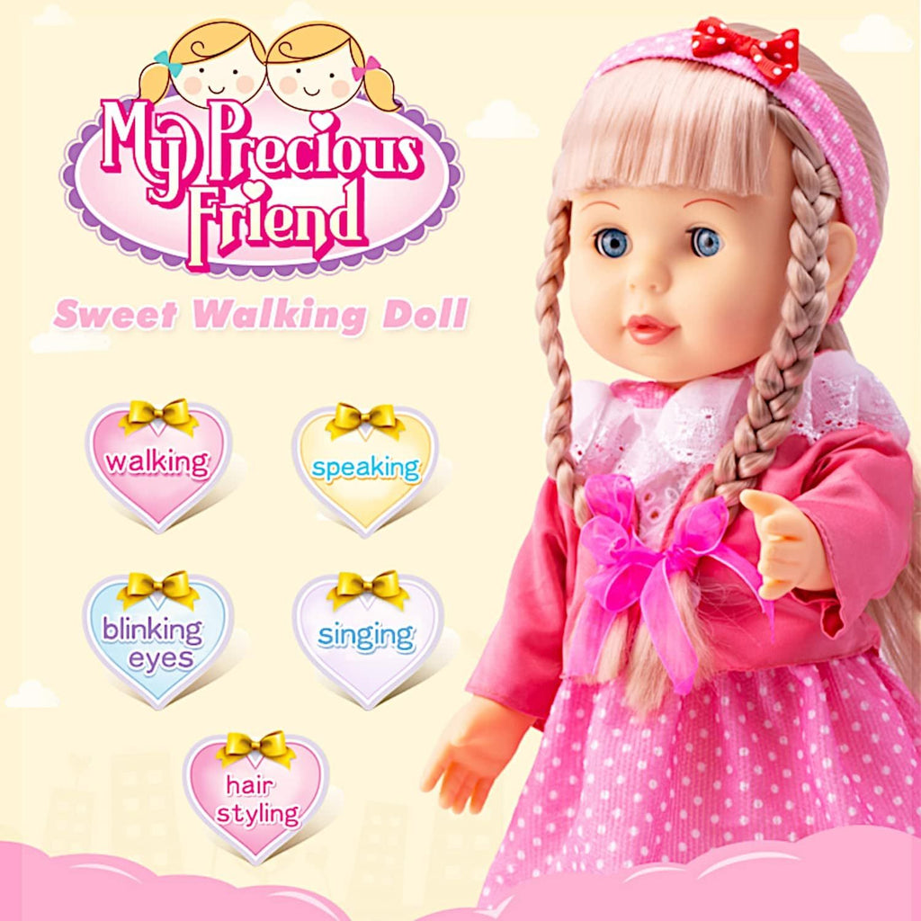 Walking Talking Singing Baby Doll 12 Inch Interactive Sonic Control Princess Doll Blonde Blinking Eyes Cuddly Vinyl Girl Doll for Kids Ages 3-7 Birthday Christmas Gift