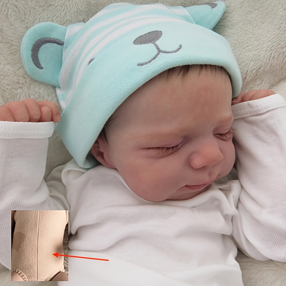 19 Inch Cloth Body Reborn Baby Doll with 3D-Paint Skin & Sleeping Face – Lifelike Newborn Doll with Clothes, Pacifier & Bottle, Soft Cuddly Gift for Girls Kids Collectors, 48cm