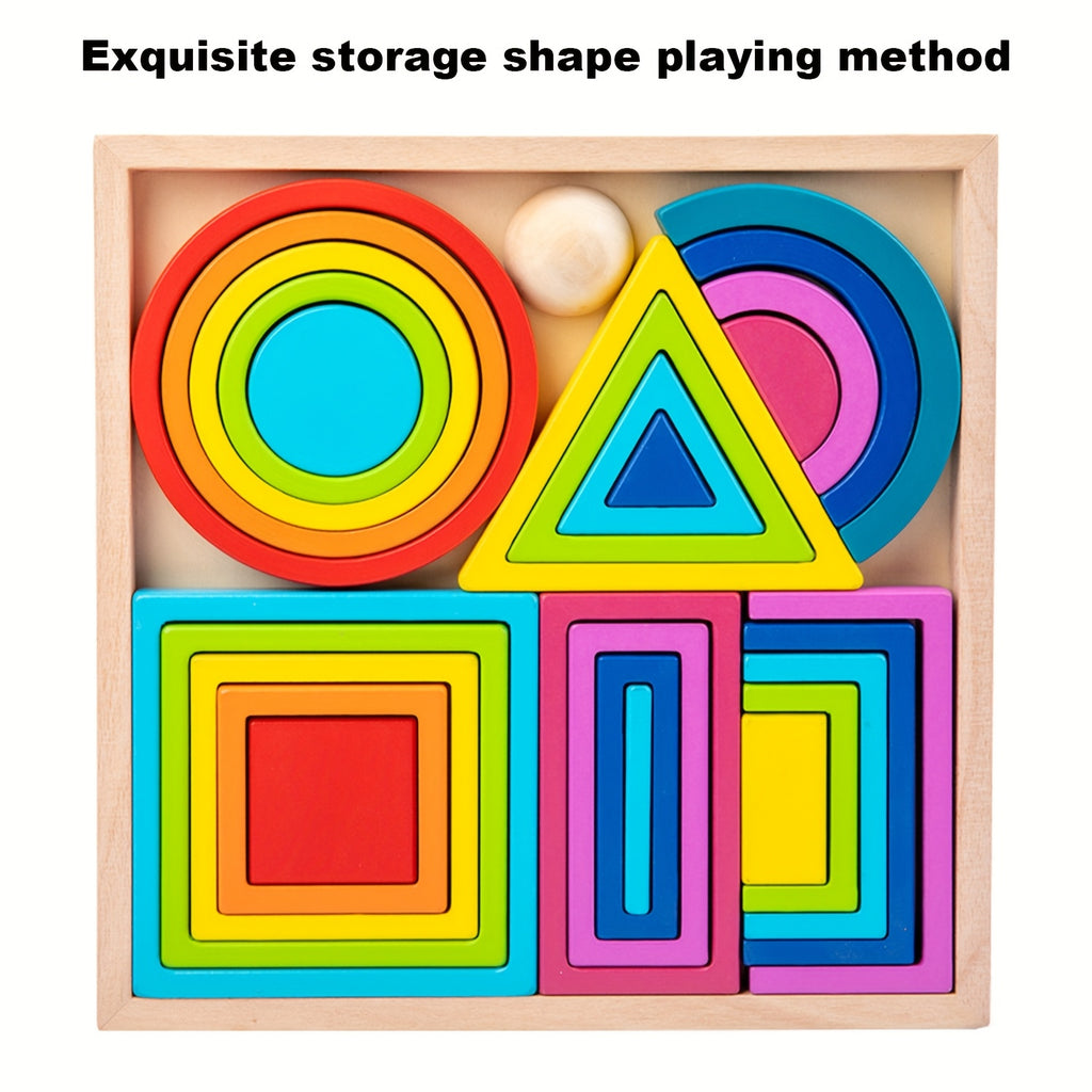 3D Rainbow Wooden Puzzle Handheld Brain Teaser for Teens Kids Adults - Educational Focus Toy Concentration Fine Motor Skills Builder, Portable Stress Relief Fidget Puzzle, Halloween Christmas Birthday Gift