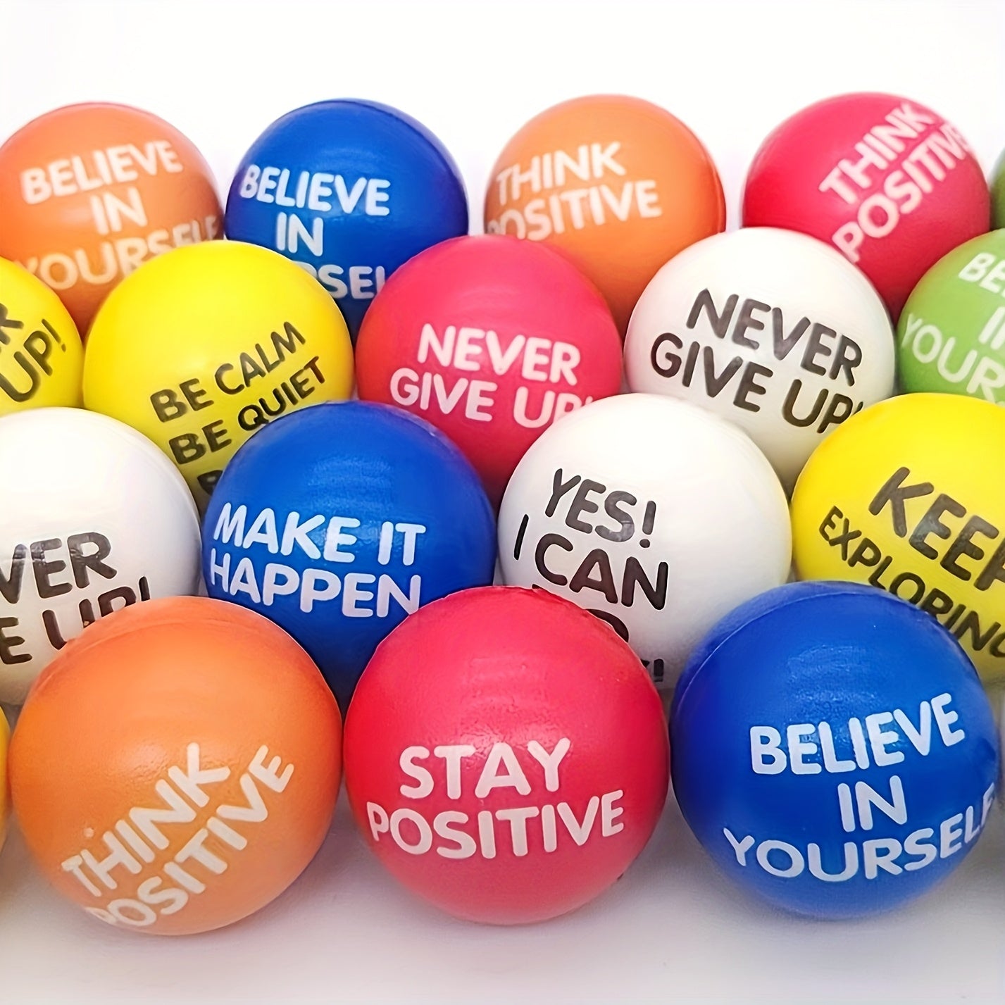 Stress Relief Squeeze Balls 30 Pack 2.48 Inch Inspirational Slogan Sponge Foam – Bulk Hand Fitness Balls for Classroom Rewards, Office Team Building & Party Favors