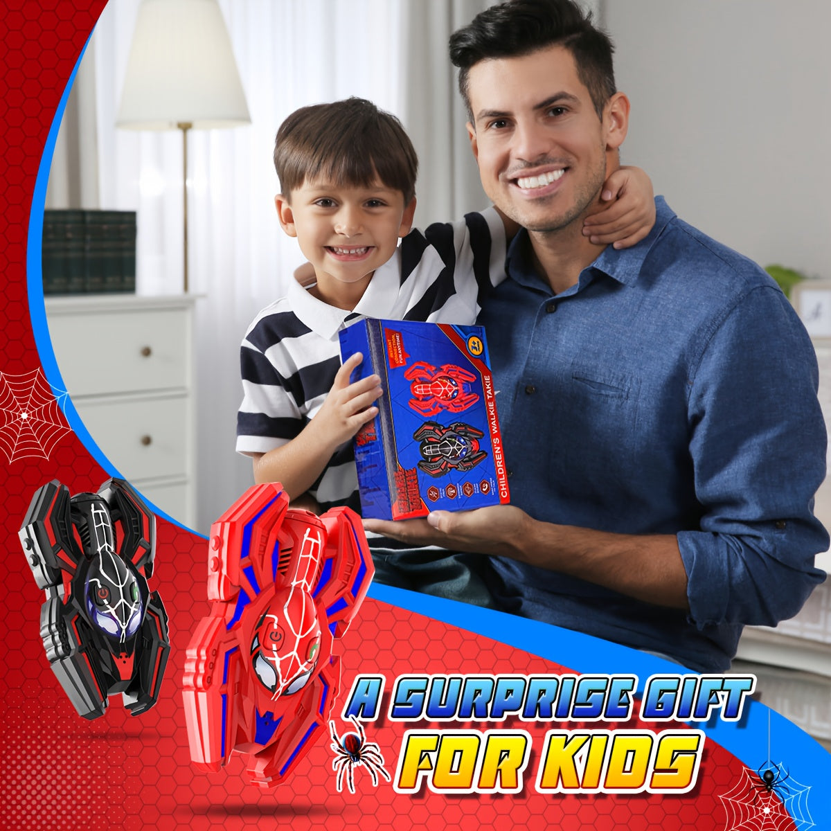 Kids Walkie Talkies 2-Pack Spider 2-Way Radio Toy for Boys Girls Ages 3-12 – Birthday Christmas Halloween Easter Back-to-School Gift