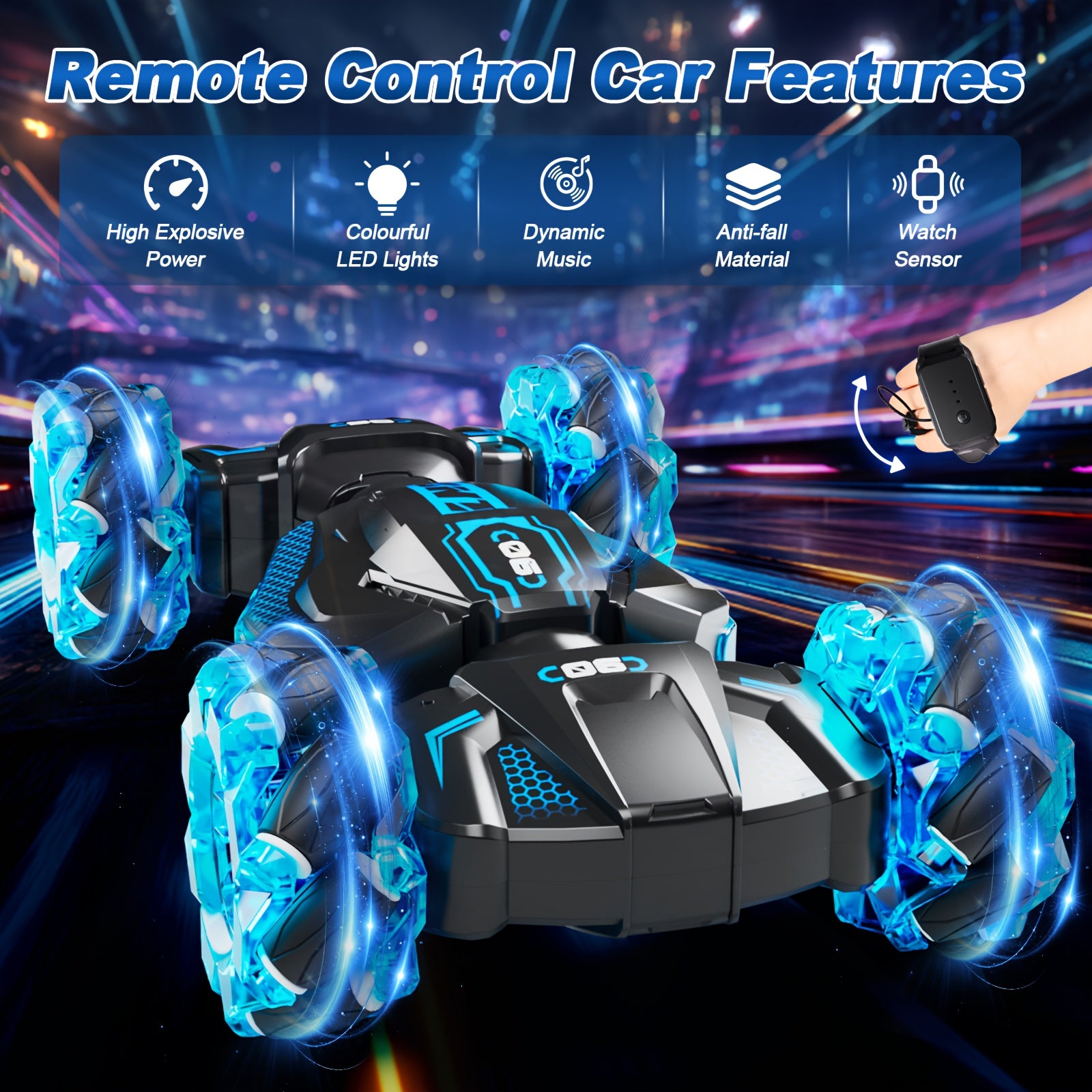 RC Stunt Car for Kids 8WD Dual Remote Control, 1:24 Scale 2.4GHz 28Km/h All-Terrain LED Race Car, Crash-Resistant Birthday Gift for Boys Girls