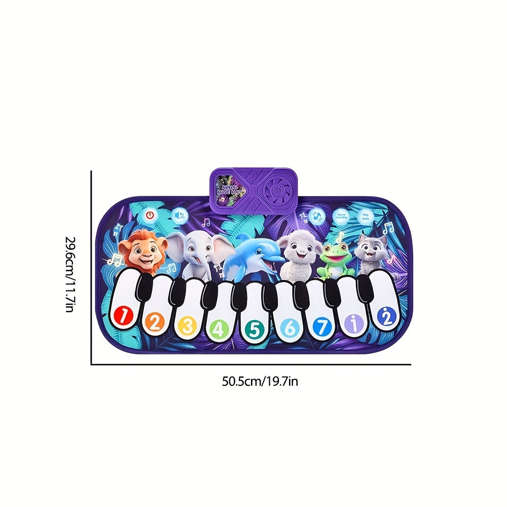 Animal Piano Music Toy for Toddlers with Elephant & Giraffe Characters - Interactive Dance Mat with Colorful Keys Numbers 1-7, Educational Sensory Toy for Motor Skills Cognitive Development, Baby Kids Gift