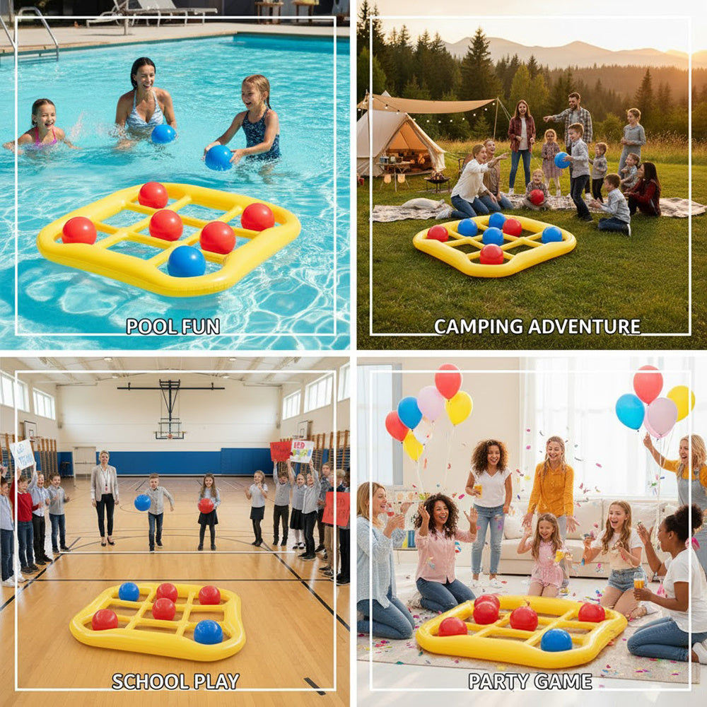 Inflatable Tic Tac Toe Pool Game Set with 10 Balls & Air Pump, Floating Pool Party Game for Family, Adults & Kids, Swimming Pool Lake Outdoor Water Toy