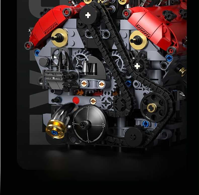 V8 Engine Building Blocks Set 1370pcs Functional Simulated Automobile Engine Model Dynamic Operable Mechanical Structure Adult Tech Assembly Kit