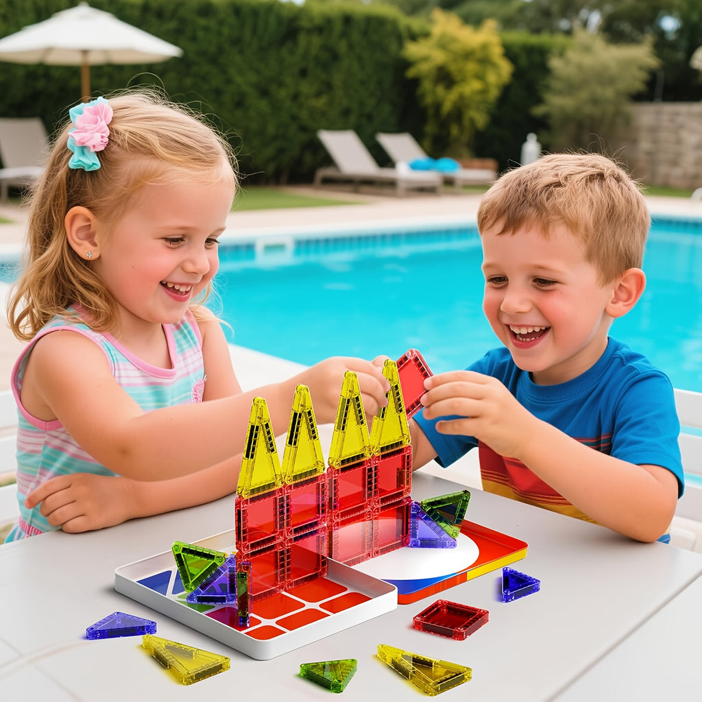 Magnetic Tiles Travel Set 42 Piece Ceramic in Metal Tin – Portable Magnetic Building Blocks for Kids Ages 3+, Educational Sensory STEM Toy, Road Trip Airplane Gift for Boys & Girls On the Go