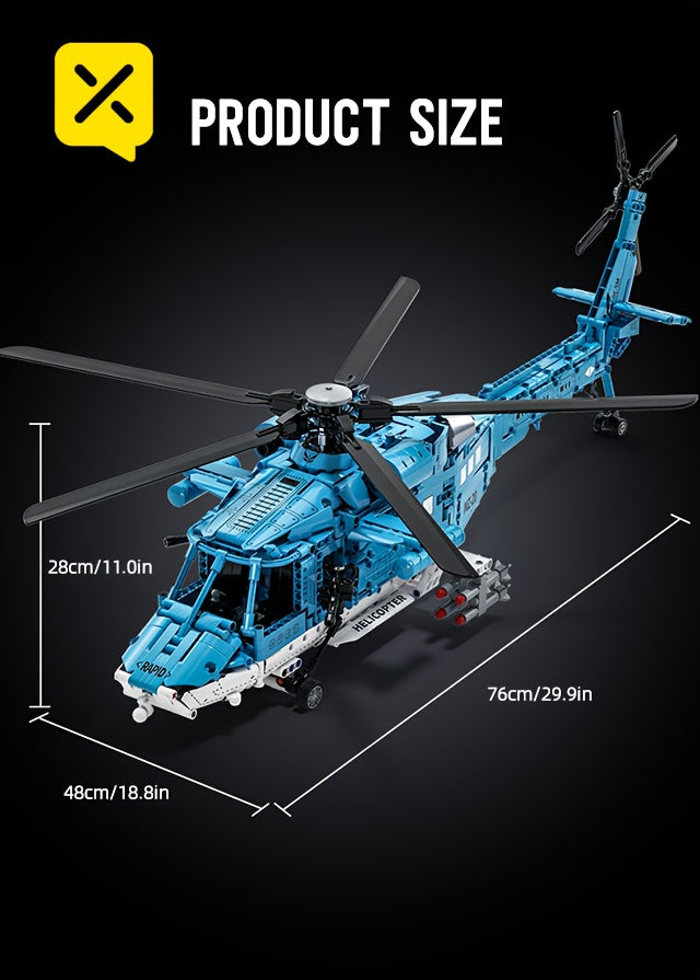Helicopter Building Block Set 1711 Pieces for Adults Teens, Large Scale ABS Brick Model Kit Medium Difficulty, STEM Construction Display Toy Ages 14+, Birthday Christmas Gift for Men Boys Aviation Fans