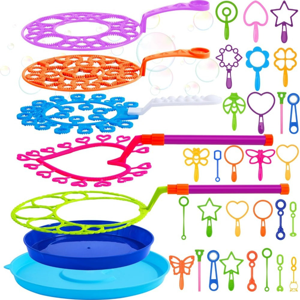 Bubble Wands Set Bulk Pack 30 Pcs - Giant Bubble Blowing Kit for Kids & Adults, Color-Coded Wands with Tray, Non-Toxic, No-Mix Solution-Free