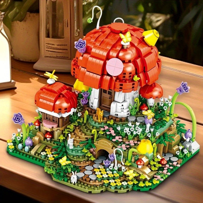 Fairy Mushroom House Building Blocks 2000+ Pieces, Mythical Miniature Architecture Assembly Model for Display, Creative STEM Building Toy for Adults Teens Ages 14+, Birthday Christmas Gift Women Girls