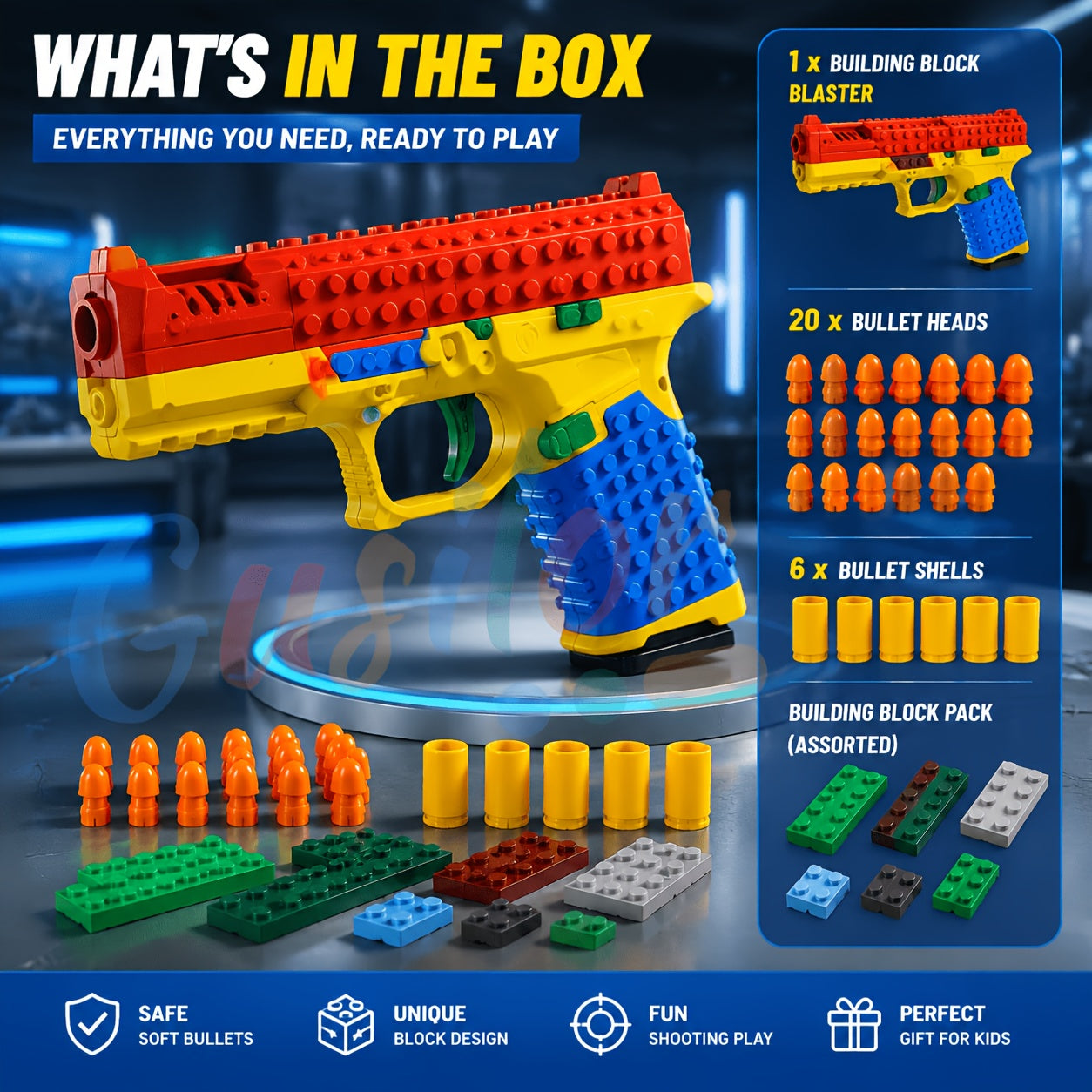 Soft Bullet Toy Gun Pistol with Ejecting Shells Semi-Auto Rapid Fire Foam Blaster 40 Bullets Indoor Outdoor Shooting Game for Boys Ages 6 Plus - Gift