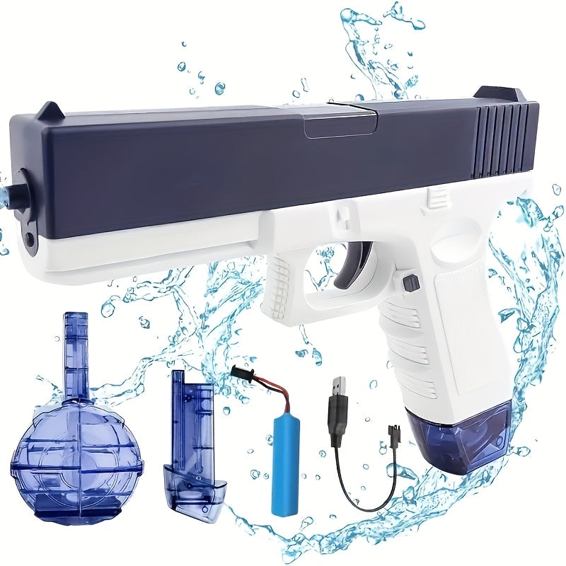 High-Capacity Automatic Water Gun Dual Magazine Long Range Soaker Blaster Ergonomic Grip Kids Summer Pool Outdoor Toy for Boys Girls Birthday Gift Pink Blue