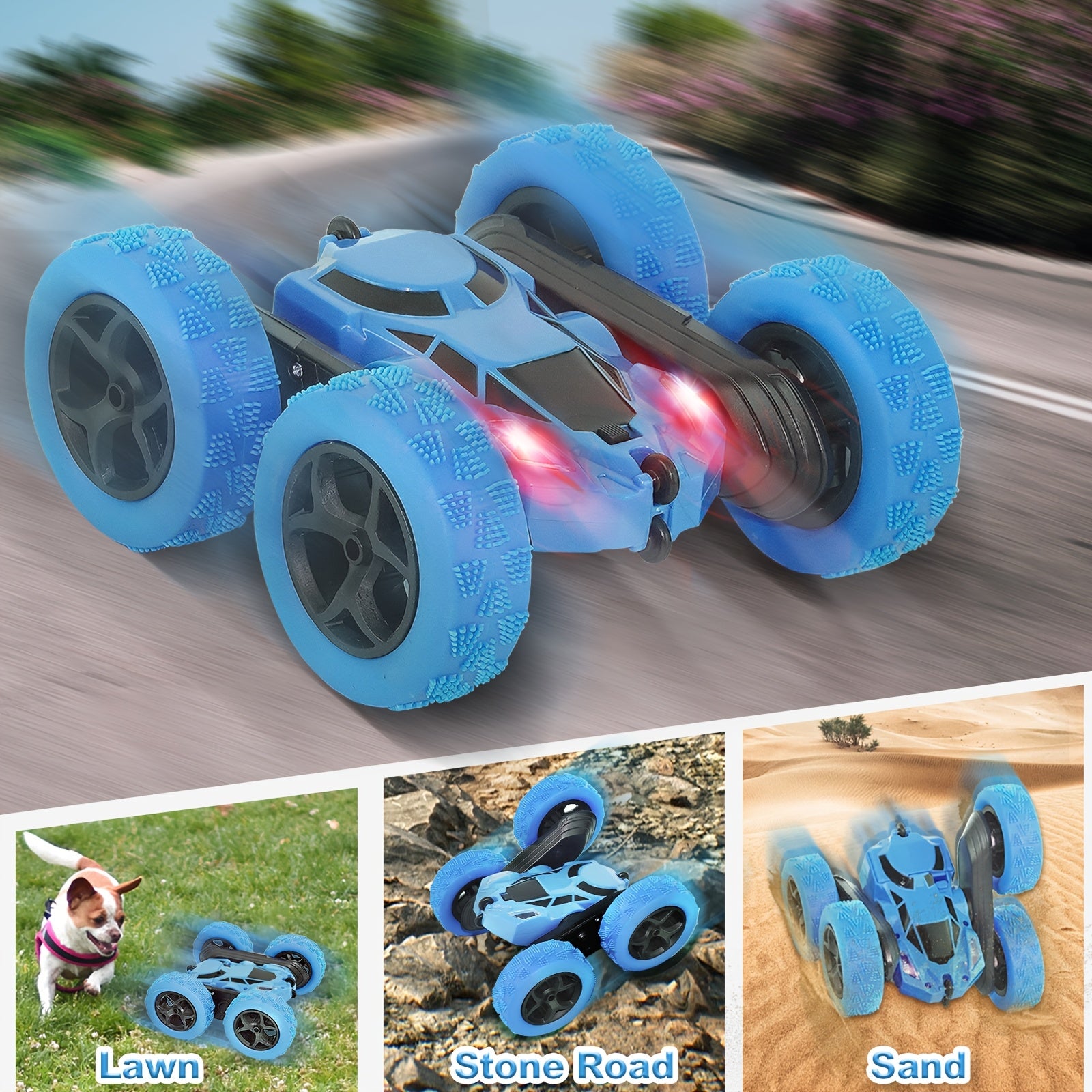 RC Stunt Car Double Sided 360 Flip 4WD Remote Control Car 2.4GHz LED Headlights 1400mAh Rechargeable Battery All Terrain Kids Boys Ages 6+ Birthday Christmas Gift