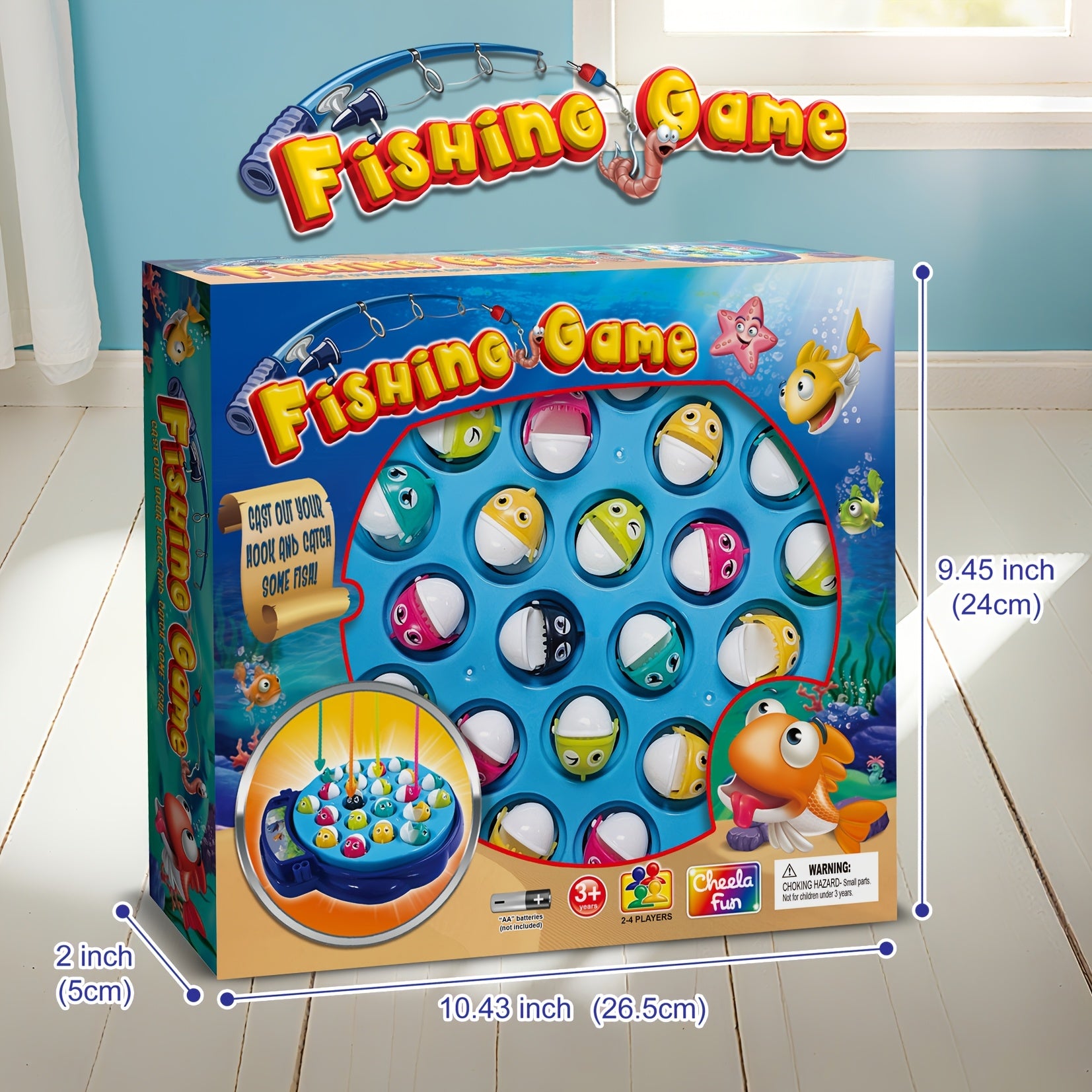 Kids Fishing Game Rotating Board 21 Fish 4 Rods - Fast-Action 2-4 Player Toy for Toddlers Ages 3+, Birthday Easter Holiday Gift for Boys & Girls