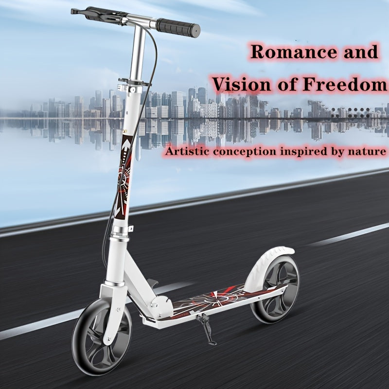 Foldable Kick Scooter for Adults Teens - Double Brake 2-Wheel Scooter 4-Gear Adjustable Height 220LB Capacity, Lightweight Commuter Scooter for Youth Adults, Birthday Christmas Halloween Gift