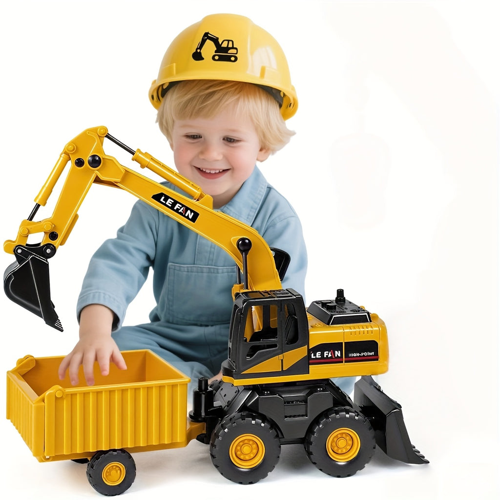 3-in-1 Construction Truck Toy Set Excavator Bulldozer & Dump Truck Inertia Power No Battery, Opening Cab 360° Rotation, Gift for Boys Girls Ages 3+