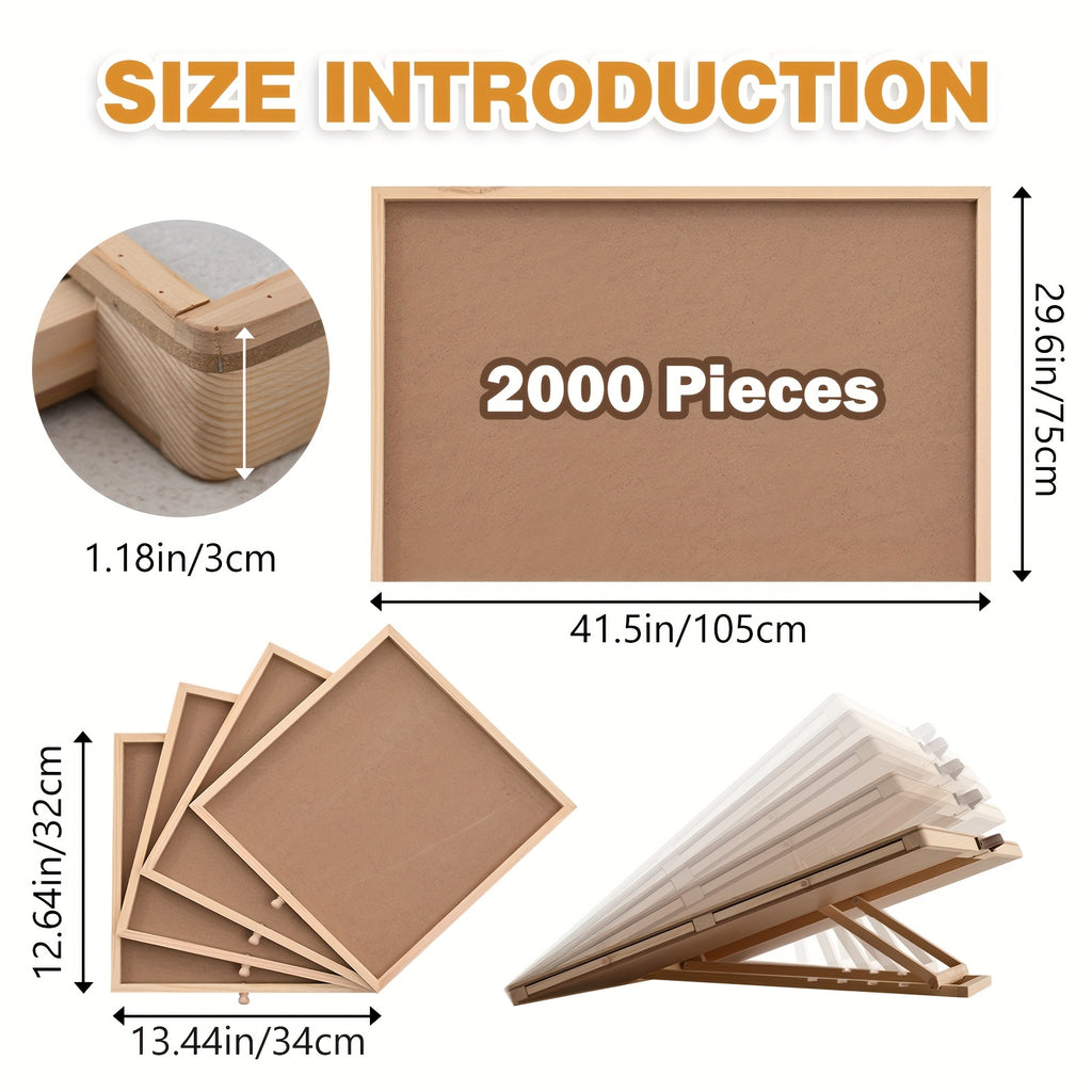 Wooden Jigsaw Puzzle Board Table 2000 Pieces 41.5x29.6 Inch Tilting Puzzle Plateau with 4 Magnetic Drawers & Cover for Adults