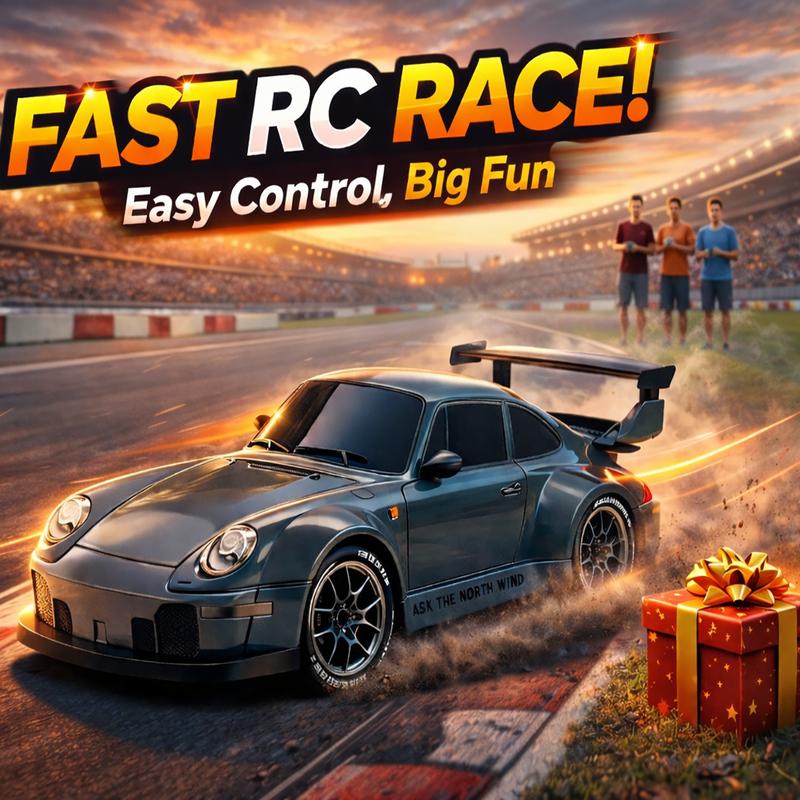 4WD RC Drift Car with Dual Rechargeable Batteries, 1:24 Scale 2.4GHz Remote Control Racer with LED Lights and Swap Tires for Kids Ages 5+