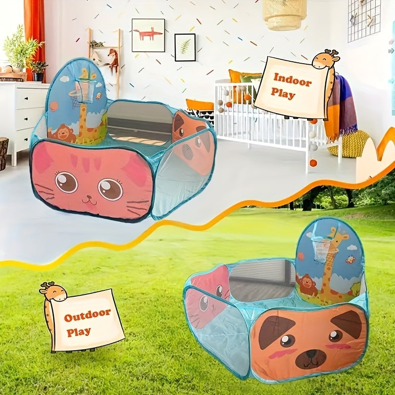 Ball Pit Pop-Up Tent with Basketball Hoop Giraffe Design – Instant Setup Indoor Outdoor Play Tent for Toddlers Boys Girls Holiday Gift (Balls Not Included)