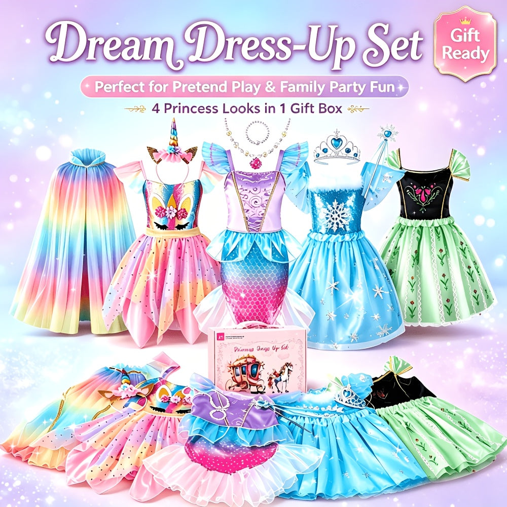 Princess Dress Up Clothes for Girls 18-Piece Role Play Costume Gift Set, Princess Dress Up Toys, Birthday Christmas Party Gift for Girls Ages 3-6
