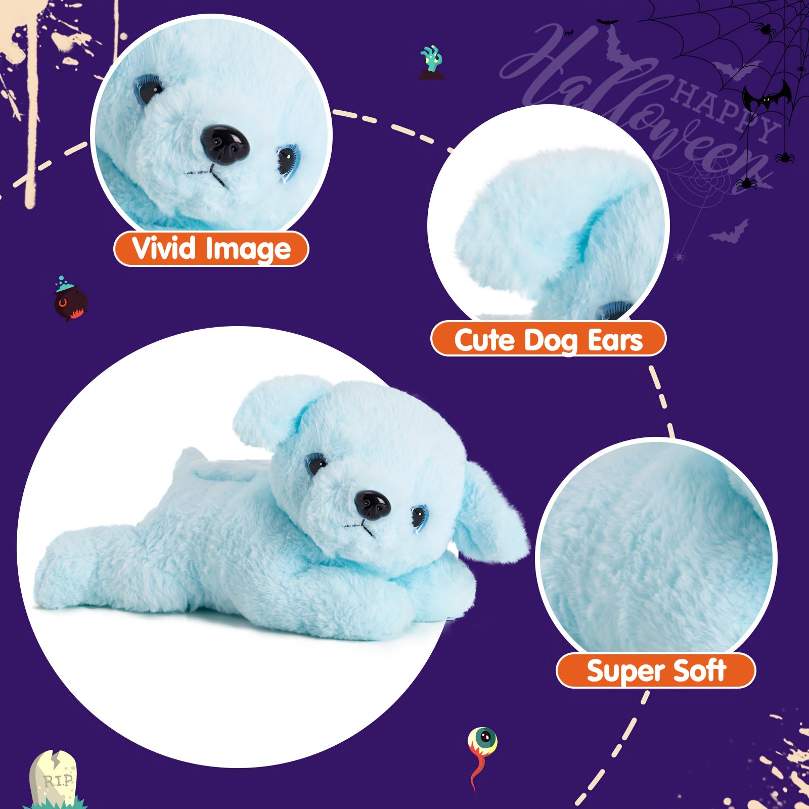 Light Up Music Blue Puppy Plush Toy – Soft Stuffed Animal Dog with Glowing Lights & Sound, Cute Plushie for Kids, Birthday Christmas Halloween Gift, Room Decoration