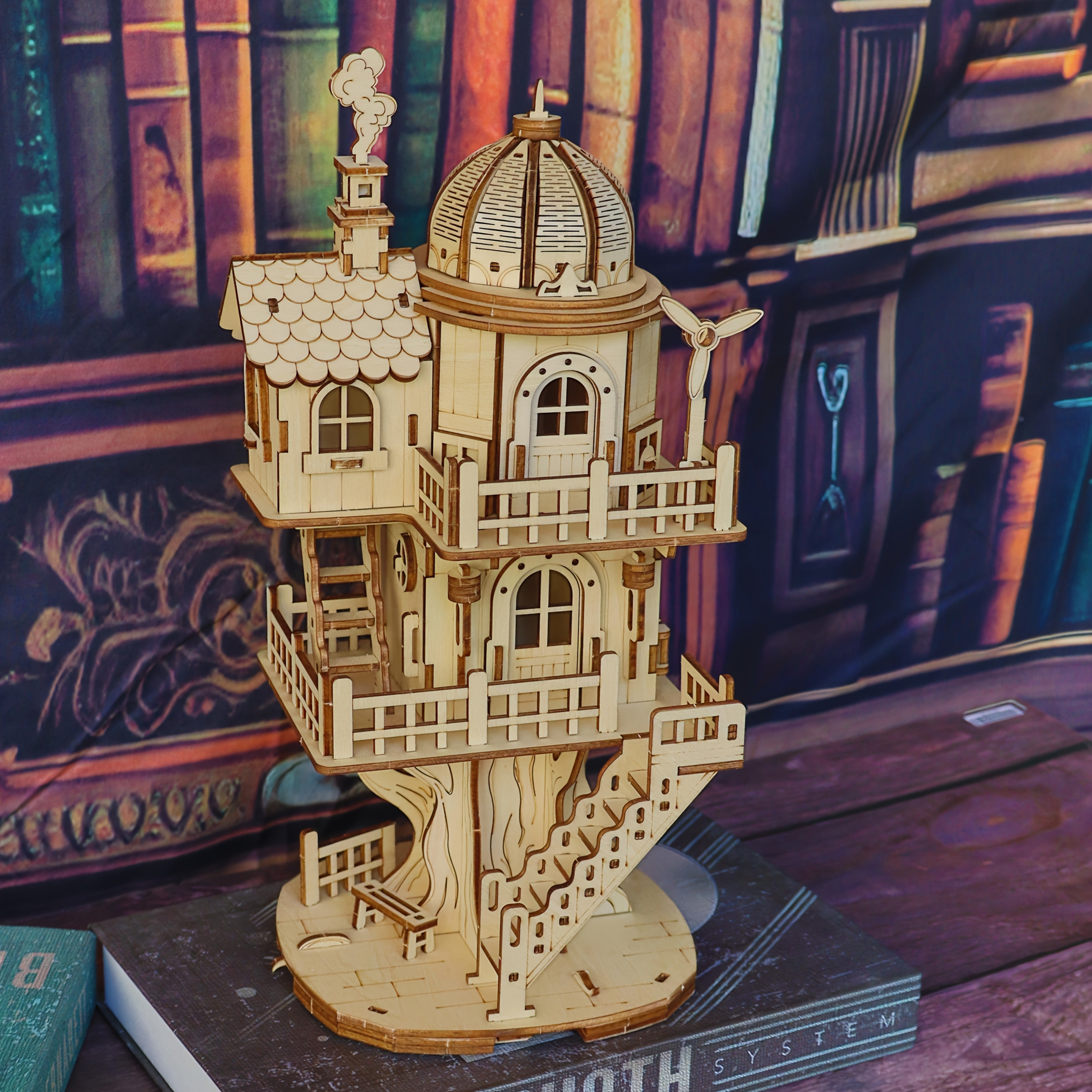 Wooden 3D Puzzle Model Kit Fisherman's Cabin - Handmade Wood Assembly Building Set for Adults & Kids, STEM Craft Gift