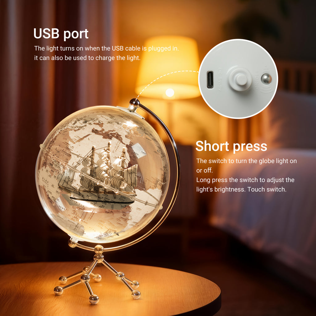 LED Illuminated Crystal Earth Globe with Metal Stand – 7.87" Lighted World Map Sphere for Desktop, Bookshelf & Home Decor, Unique Gift for Adults & Kids