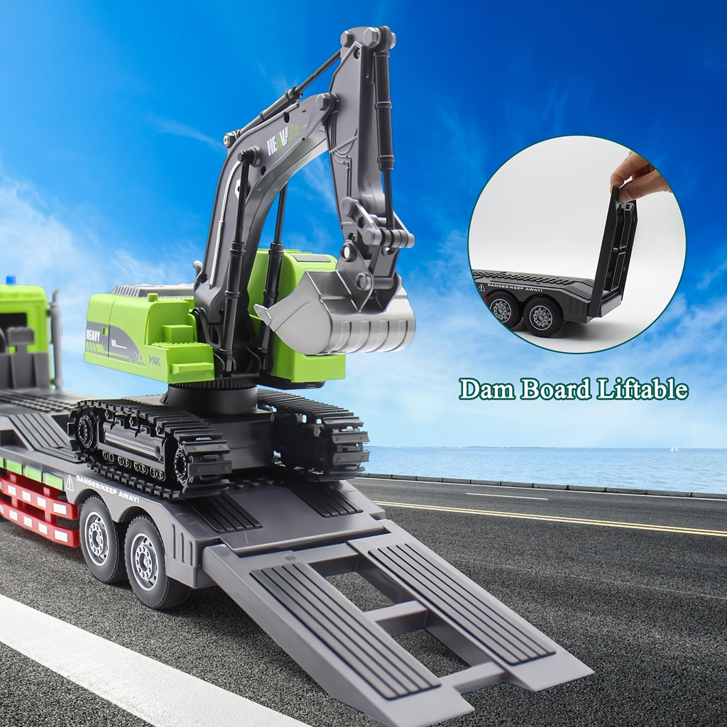 RC Semi Truck and Excavator Set 1:12 Scale Dual Remote Control with Lights Sound 2.4GHz Construction Toy for Boys Girls Ages 6-12 Birthday Gift