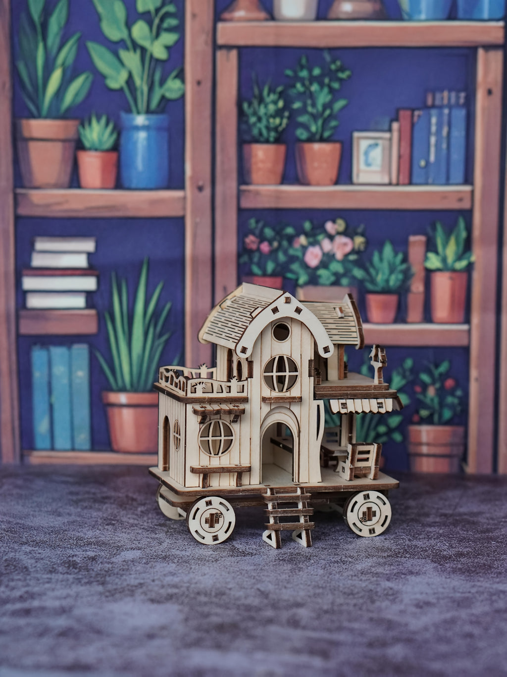 3D Wooden Puzzle Villa Model Kit, Mobile Café Bar on Wheels Handcrafted Wood Assembly Building Blocks, Creative DIY Brain Teaser Gift for Adults Teens & Kids
