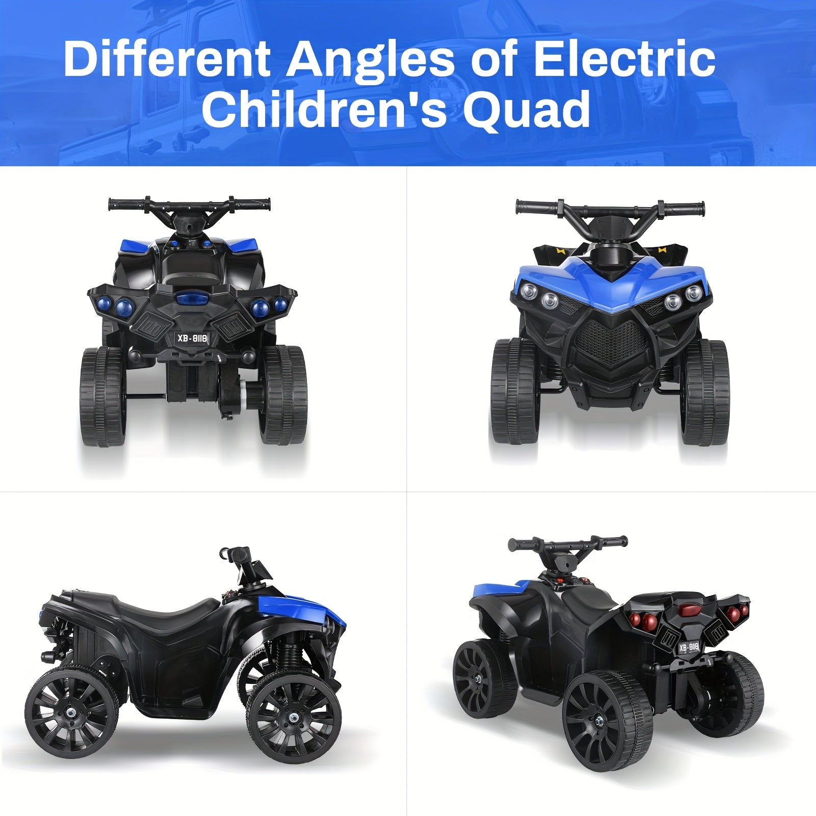 Kids Electric ATV Ride On Quad with Headlights & Pedal Accelerator - All-Terrain Anti-Slip Tires 55LB 1.86 MPH - Birthday Christmas Halloween Gift for Boys Girls Toddlers