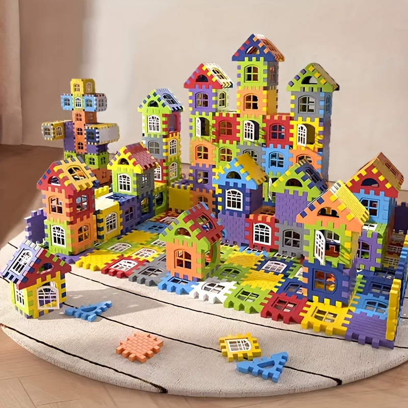 140pcs House Building Blocks Set STEM Colorful Interlocking Bricks with Window Roof Pieces Preschool Construction Toy for Boys Girls Ages 3+ Birthday Christmas Gift