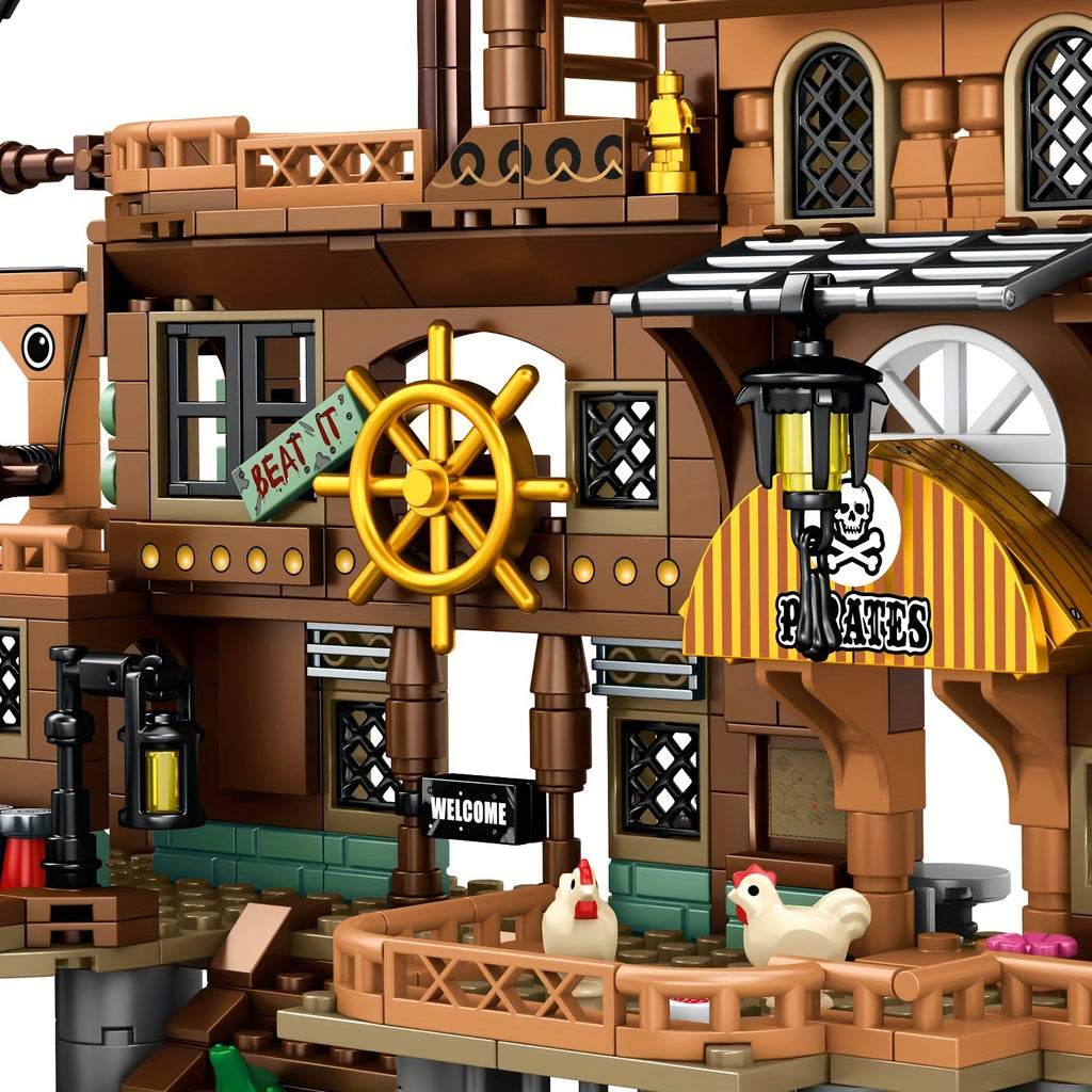 Pirate Ship Building Set 573pcs Pirate's Wharf Supply Center – Adventure Construction Toy for Kids & Adults Ages 8+ – STEM Building Blocks Gift for Boys, Girls & Collectors