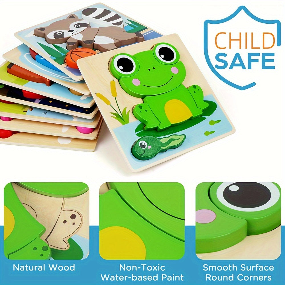 Animal Wooden Puzzle Set for Toddlers 8 Pack – Baby Jigsaw Puzzles Ages 12M+, Color & Shape Learning Toy for Boys Girls, Preschool Educational Gift for Christmas Birthday Thanksgiving