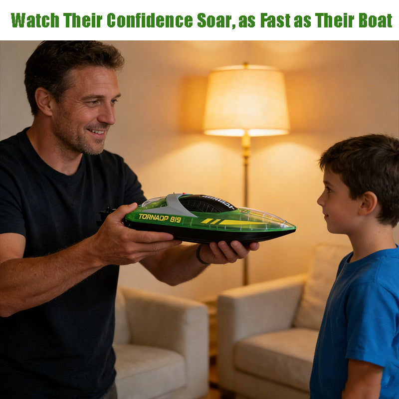 High-Speed RC Speedboat 30km/h 2.4G Remote Control Boat with LED Night Navigation Lights Anti-Capsize Water Cooling System – Kids Christmas Birthday Gift