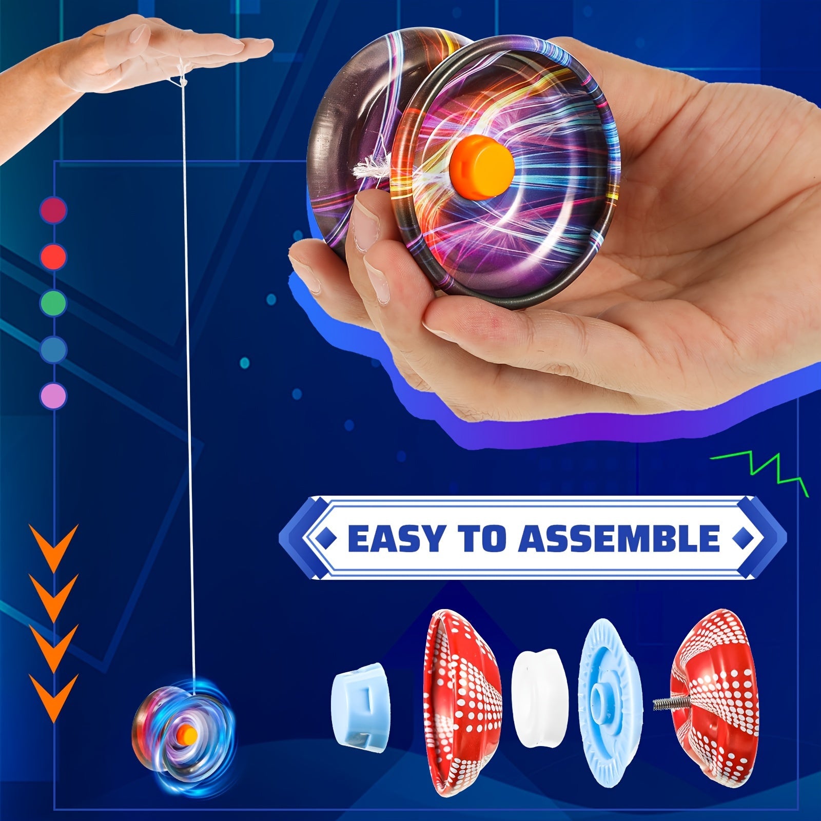 50-Pack Responsive Yoyos Bulk for Kids Adults - Colorful Auto Return Metal Alloy Yoyo Set for Beginners String Tricks Training, Party Favors Gift for Boys Girls Students