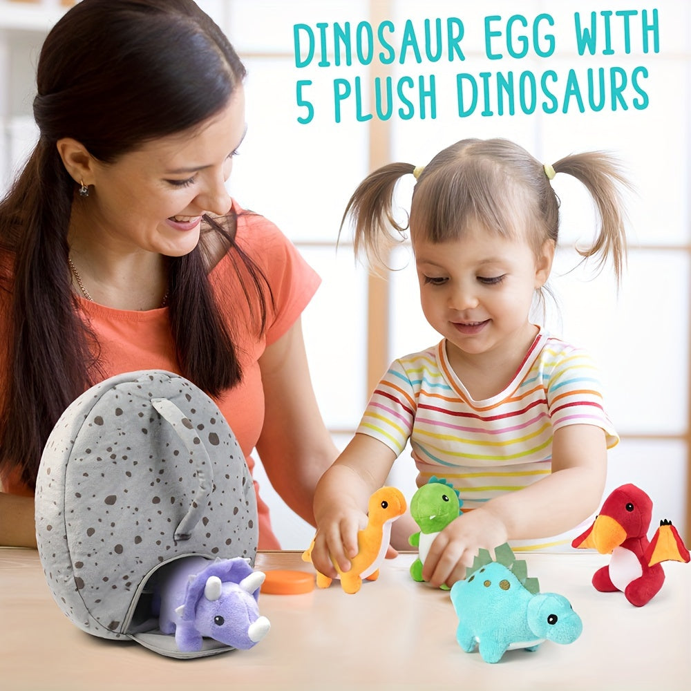 Dinosaur Stuffed Animals 5-Pack Plush Dino Dolls with Egg Carrier Bag Soft Cute Toy Set for Kids Boys Girls Baby Shower Easter Basket Birthday Christmas Gift