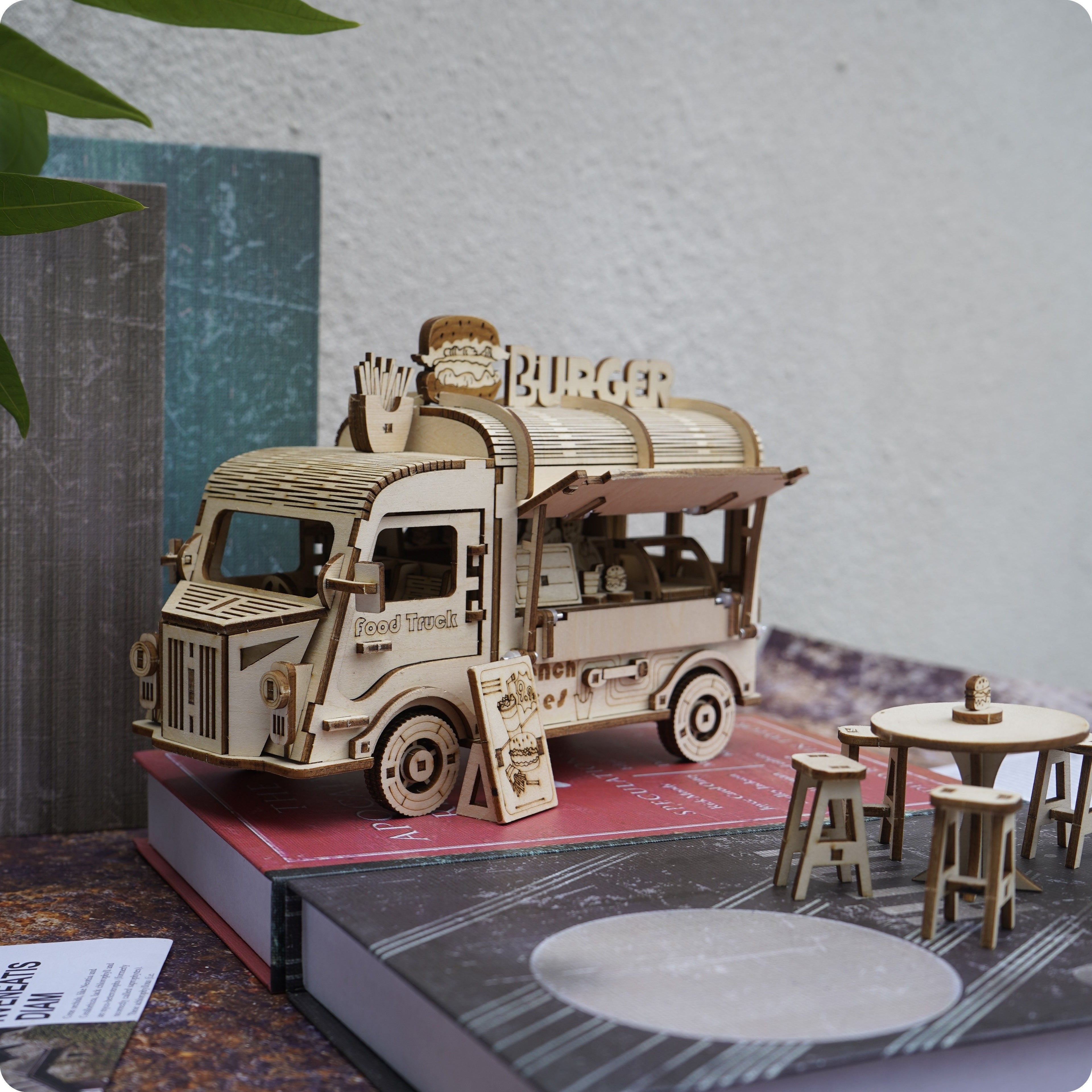 3D Wooden Puzzle Fast Food Truck Model Kit Basswood DIY Assembly Building Toy, Creative Wood Craft Gift for Adults Teens Kids, Christmas Halloween Birthday Present