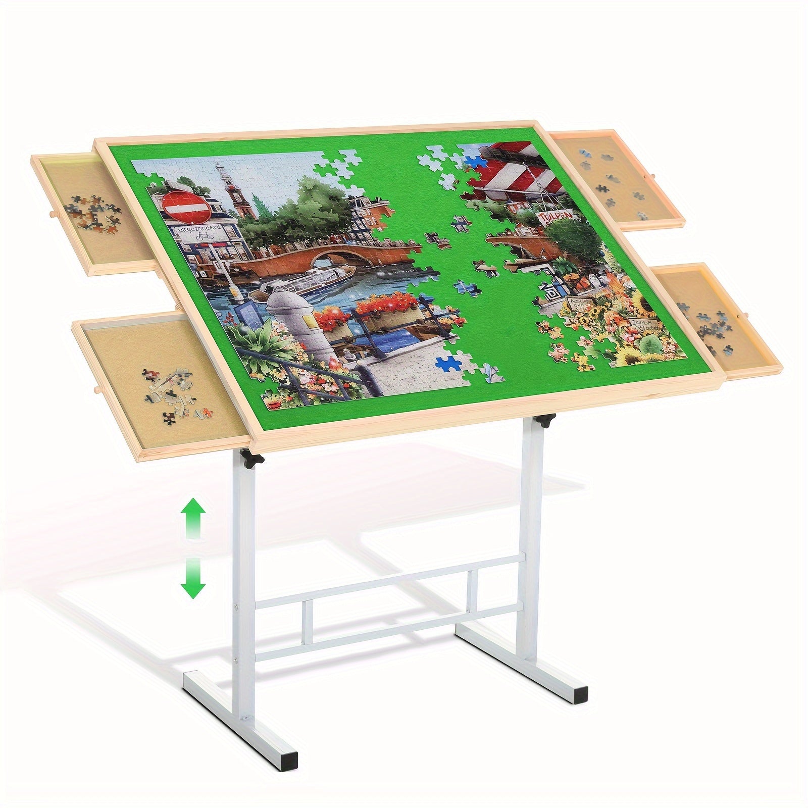 Jigsaw Puzzle Table with 4 Drawers for 1500 Pieces Adjustable Angle & Height 35x26 Inch Tilting Puzzle Board Metal Legs Ergonomic Gift for Adults Neck Back Pain Relief