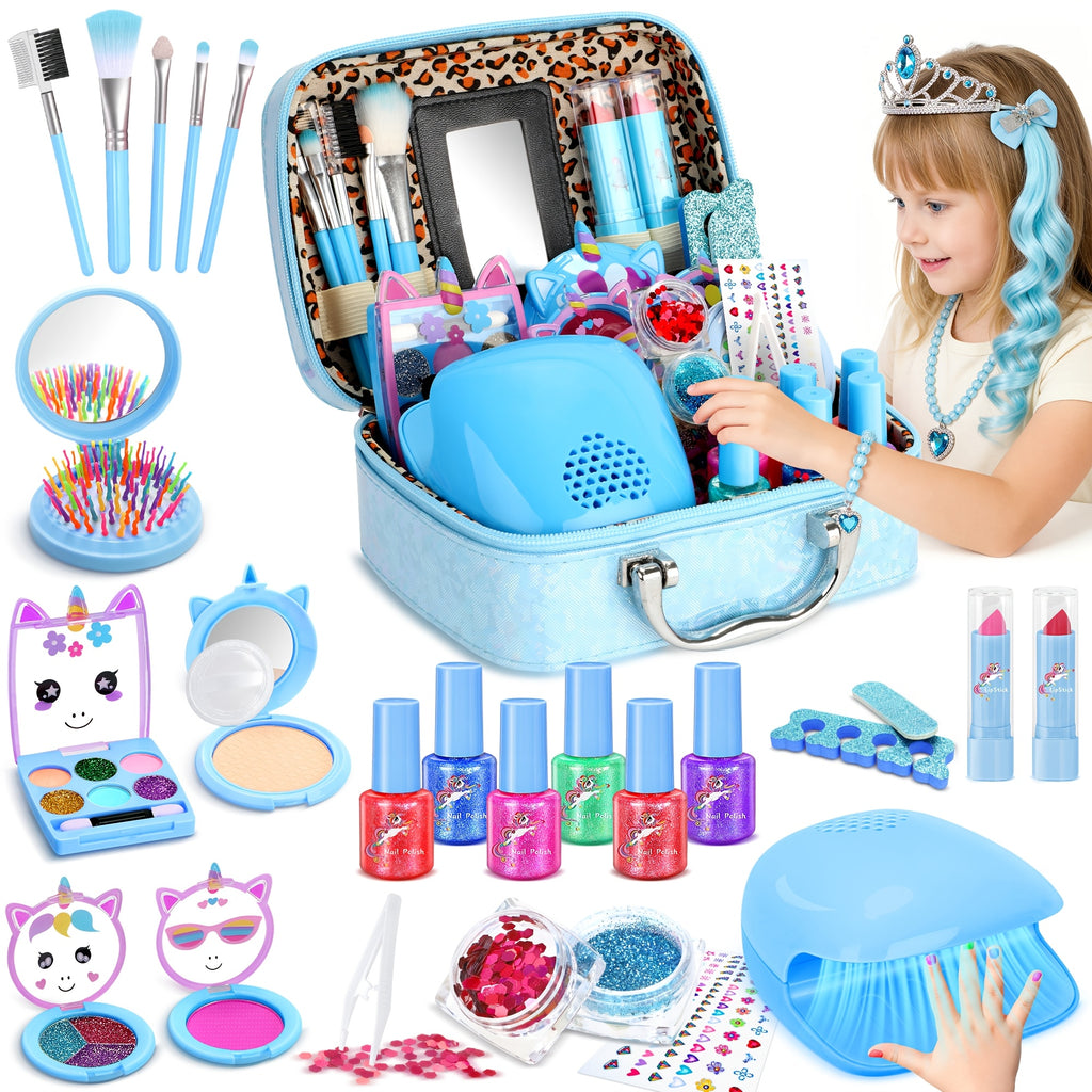 Kids Makeup Set for Girls – Non-Toxic Washable Pretend Cosmetic Kit with Nail Polish, Jewelry & Hair Accessories, Princess Dress-Up Gift Ages 3-8
