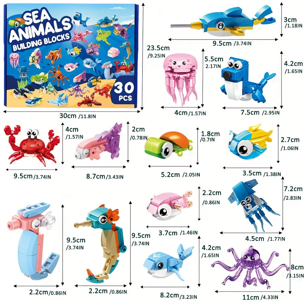 Ocean Building Blocks Mini Party Favors 30-Pack for Kids – Marine-Themed Brick Set for Boys & Girls, Birthday Goodie Bags, Classroom Prizes, Stocking Stuffers