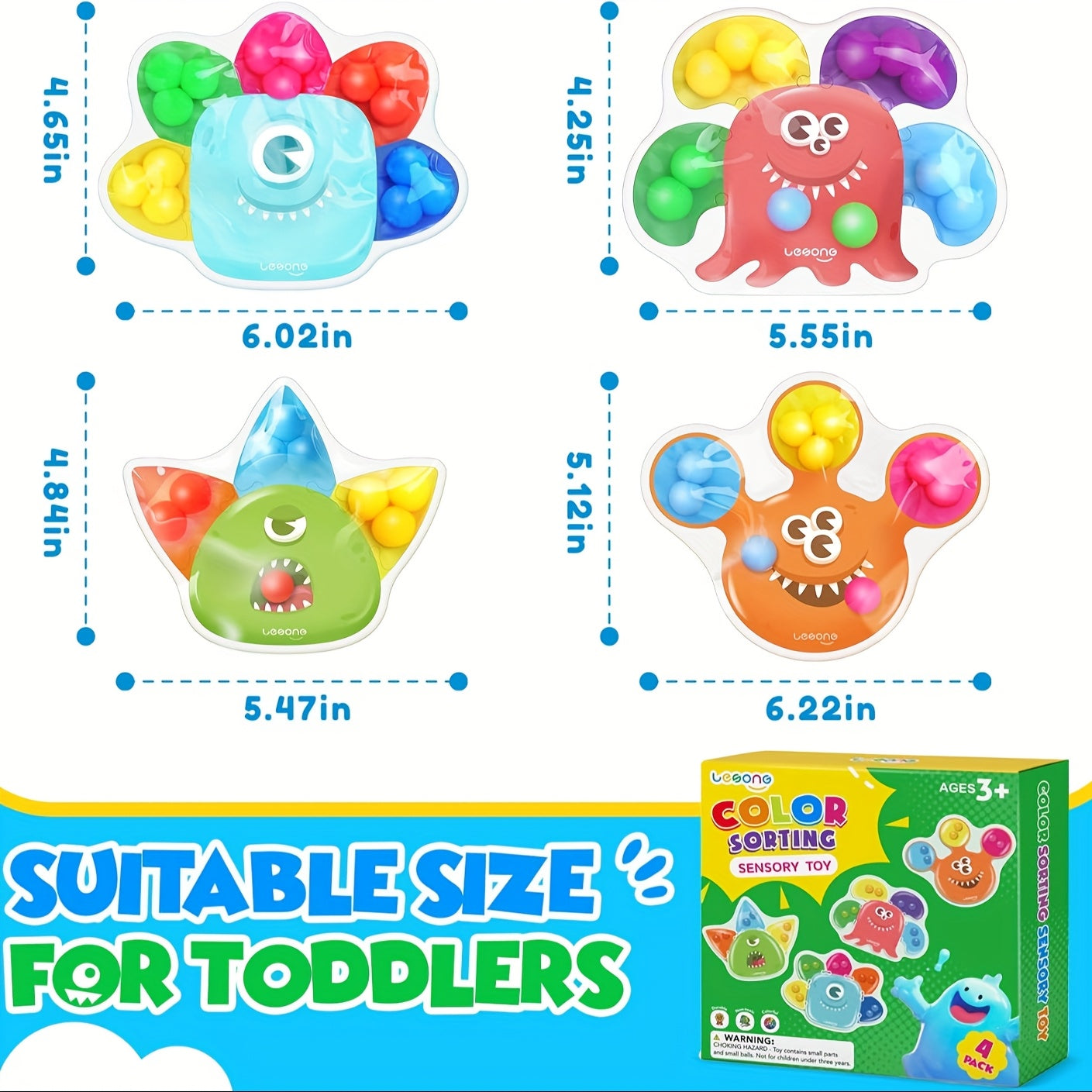 Weird Squeeze Sensory Toys Set - Kids Color Sorting & Fine Motor Skills Toy, Preschool Sensory Activity Set, Portable Stress Relief Squeeze Toy for Classroom Travel Party Gift, 4/8/12/16pcs