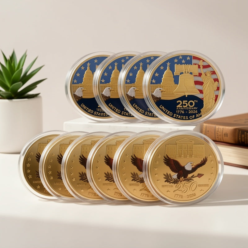 America 250th Anniversary Coin Set 2026 12pcs 1776-2026 USA Bicentennial Eagle Challenge Commemorative Medallion with Acrylic Cases Collector Gift