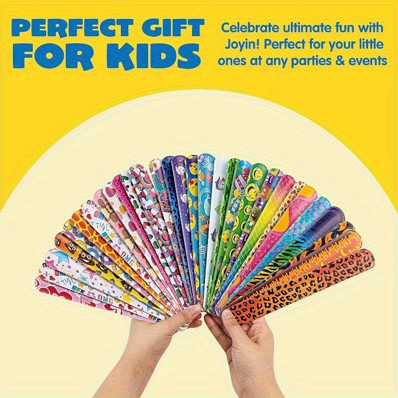 Slap Bracelets for Kids Bulk – 60pcs Wristbands with Animals, Hearts & Unicorn Prints, 36 Fun Designs for Party Favors, Classroom Prizes, Easter Bags & Birthday Gifts