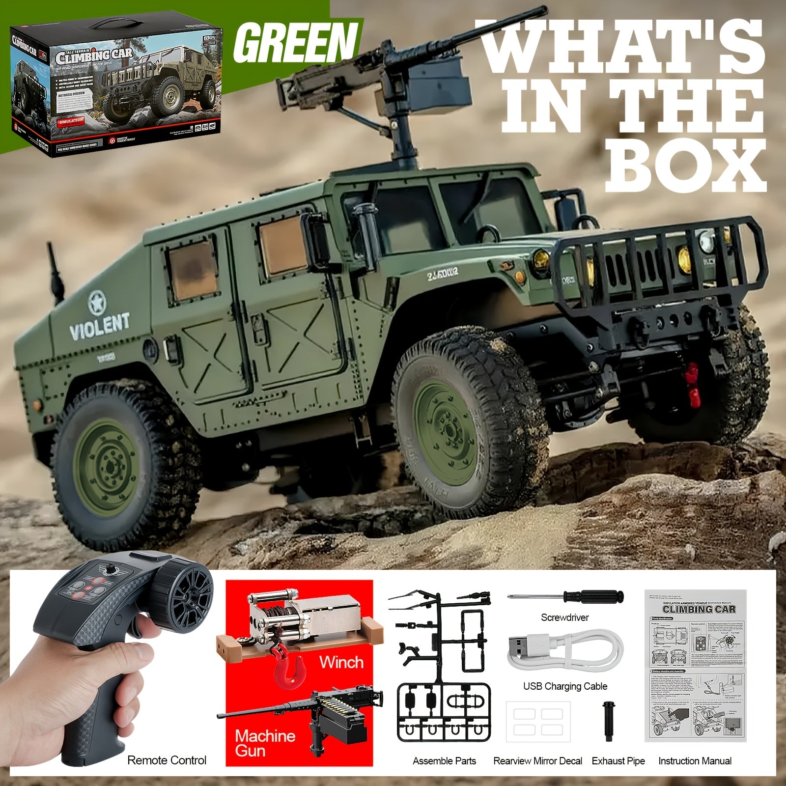 RC Off-Road Crawler Truck C8835 Full Scale Adult Remote Control Car Climbing Variable Speed Belt Simulation LED Lights Multiple Modes Hobby Gift for Men